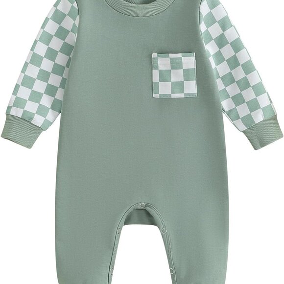 Stylish Plaid Baby Romper for Boys & Girls: Perfect First Christmas Attire 0-18M - Picture 1 of 7